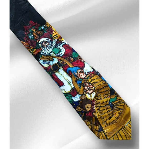 VTG Santa Claus Christmas Neck Tie Toys Elves Naughty Nice List Andaloro Korea - Picture 1 of 7